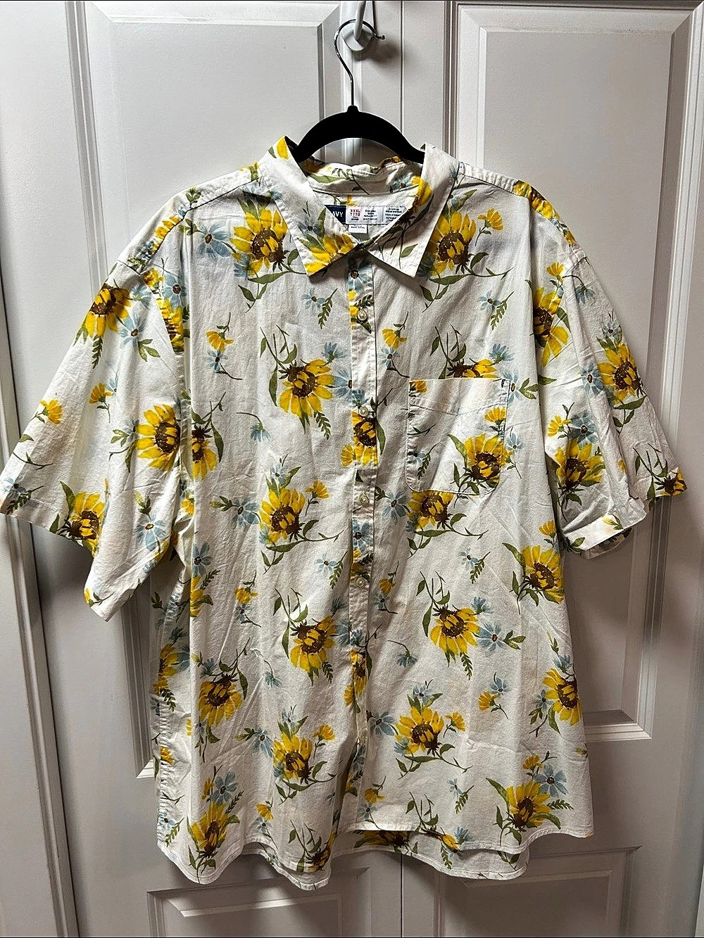 Old Navy Everyday Shirt Floral Button-Down in White & Yellow XXXL Tall NWT